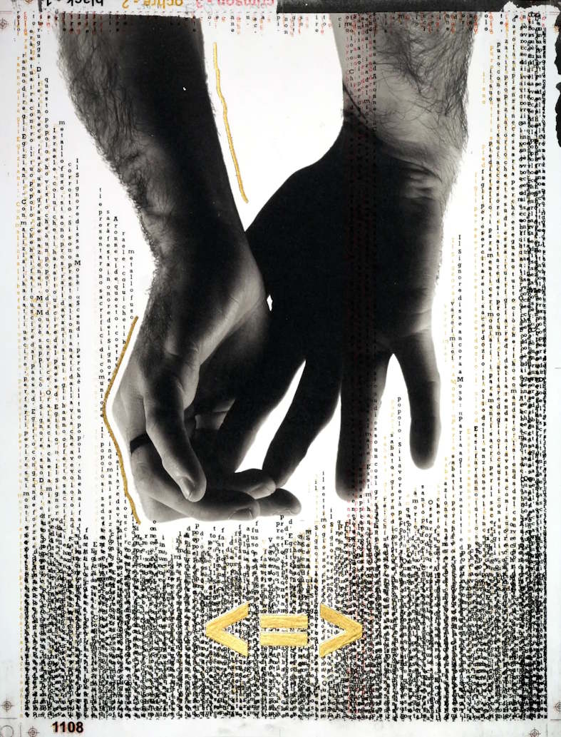 1108 from the Hands Series by Daniel Cosentino, a palladium print capturing the silent gesture and intricate surface of a human hand through alternative photographic process and metal leaf.